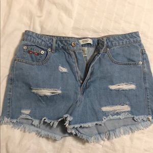 Embroidered Denim Shorts